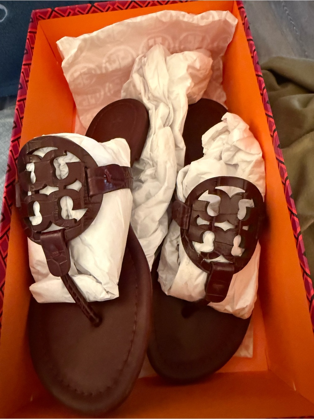 Tory Burch Women's size 7 croc embossed Miller Thong Sandal.